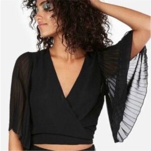 Express Sheer Black Pleated Sleeve Crop Top